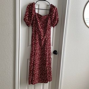 Midi Dress, red floral